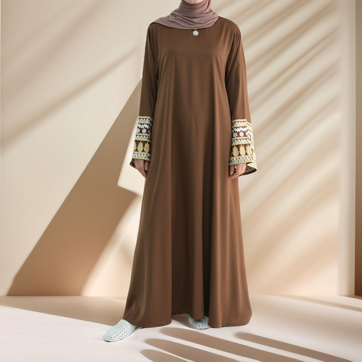 Assiya Embroidered Sleeve Closed Abaya - Try Modest Limited