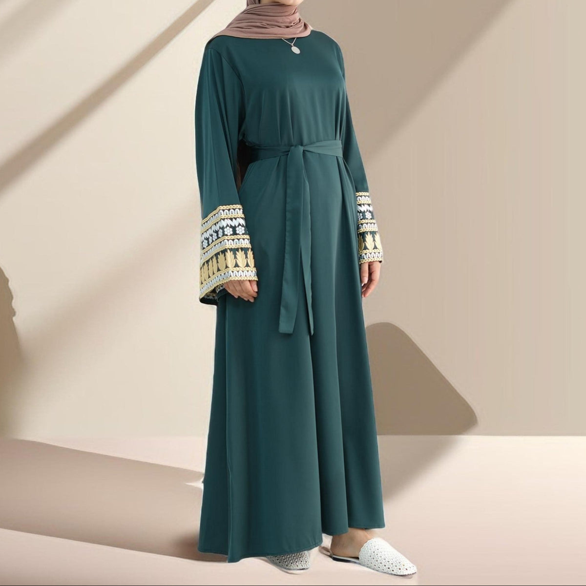 Assiya Embroidered Sleeve Closed Abaya - Try Modest Limited