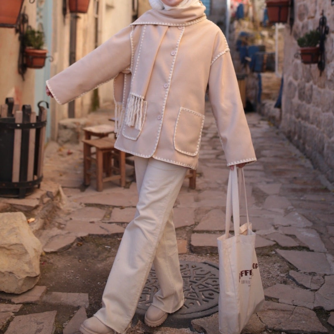 Autumn/Winter New Fashion Woollen Jacket with Scarf Tassels - Try Modest Limited