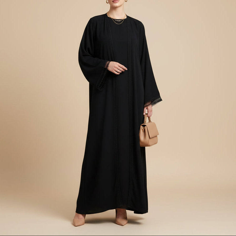 Aveline Trim Detail Open Abaya Set