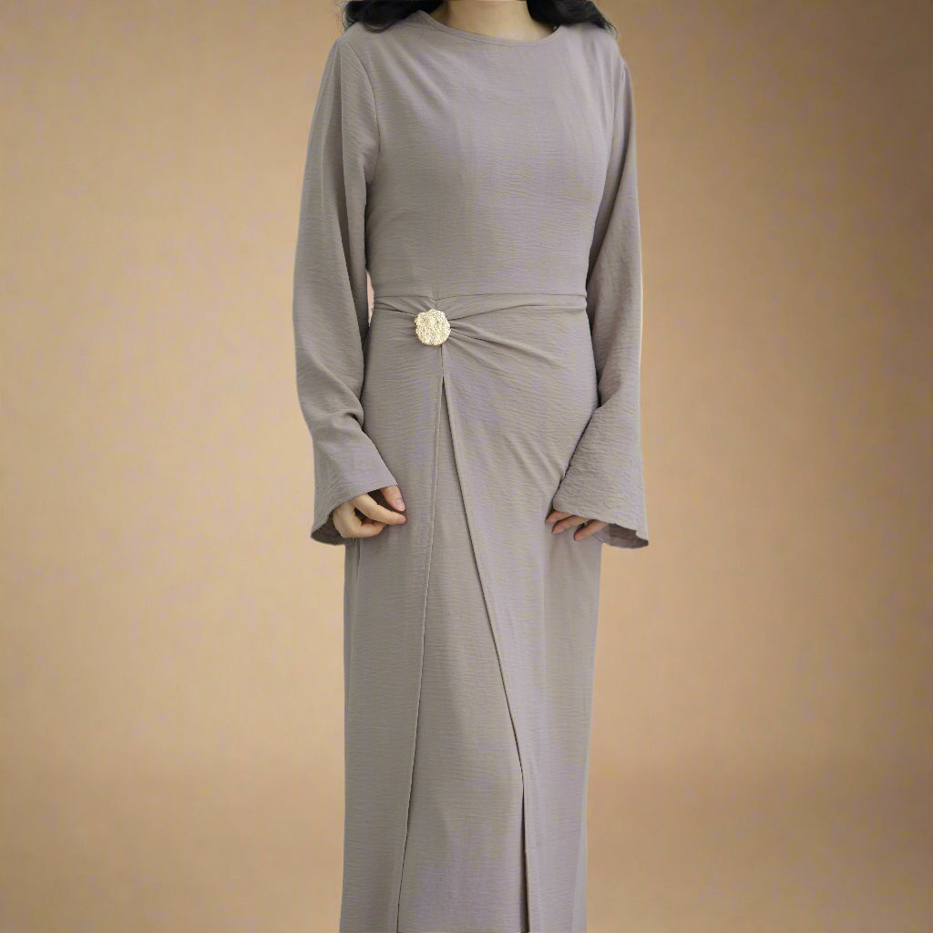 Ayla Elegant Crossover A-line Dress - Try Modest Limited