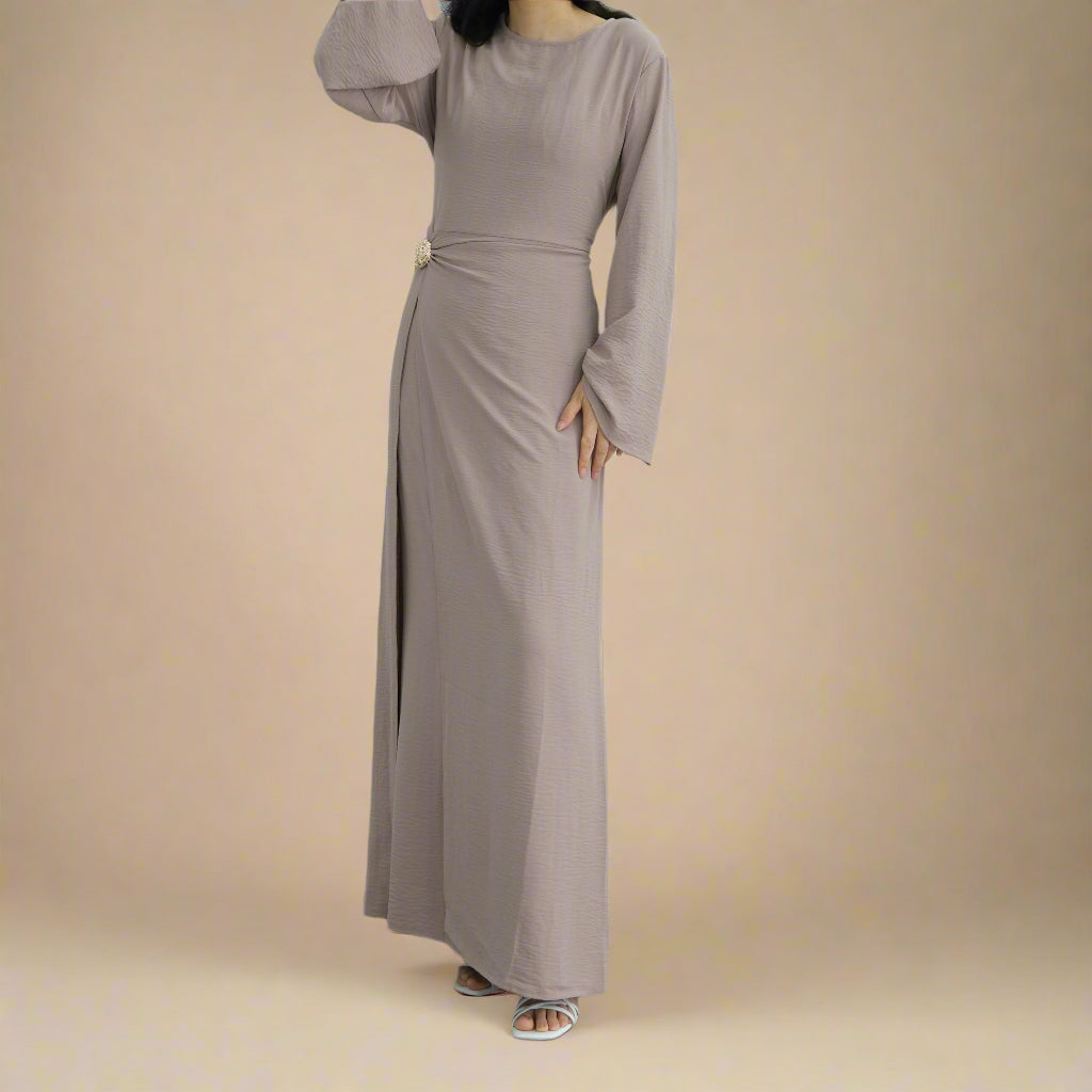Ayla Elegant Crossover A-line Dress - Try Modest Limited