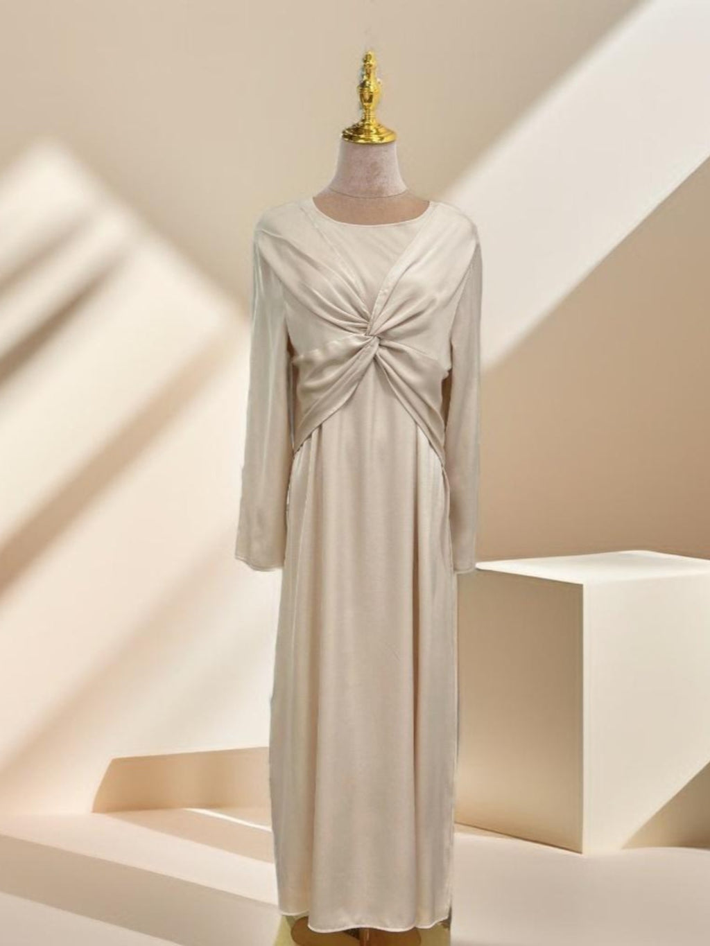 Beige luxury 2 piece abaya dress - Try Modest Limited