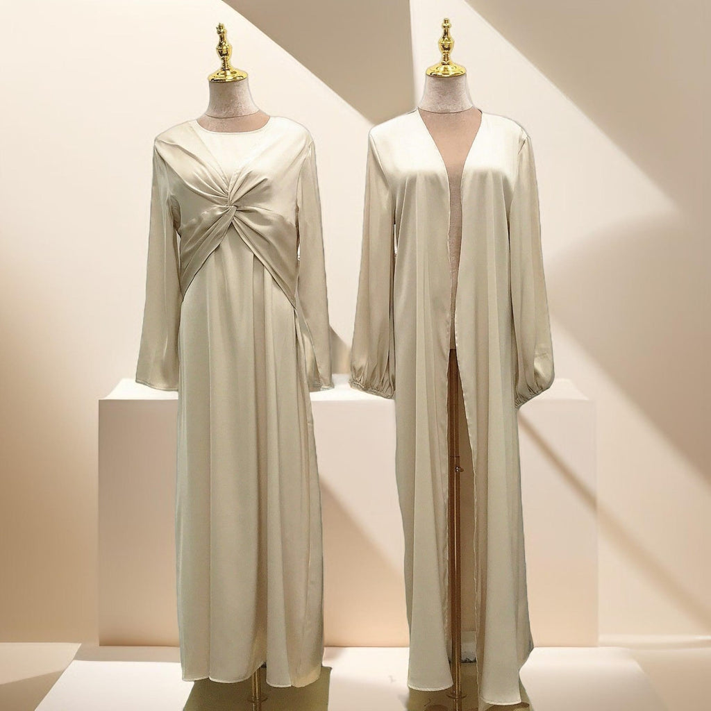 Beige luxury 2 piece abaya dress - Try Modest Limited