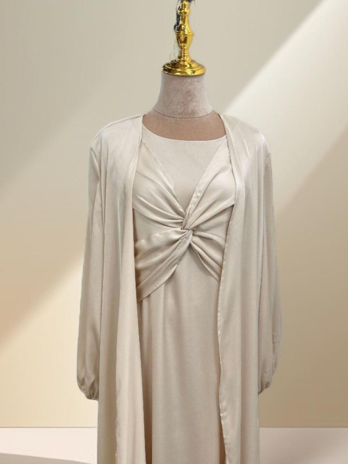 Beige luxury 2 piece abaya dress - Try Modest Limited