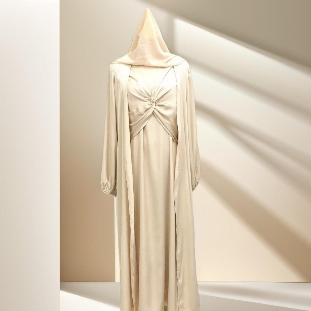 Beige luxury 2 piece abaya dress - Try Modest Limited