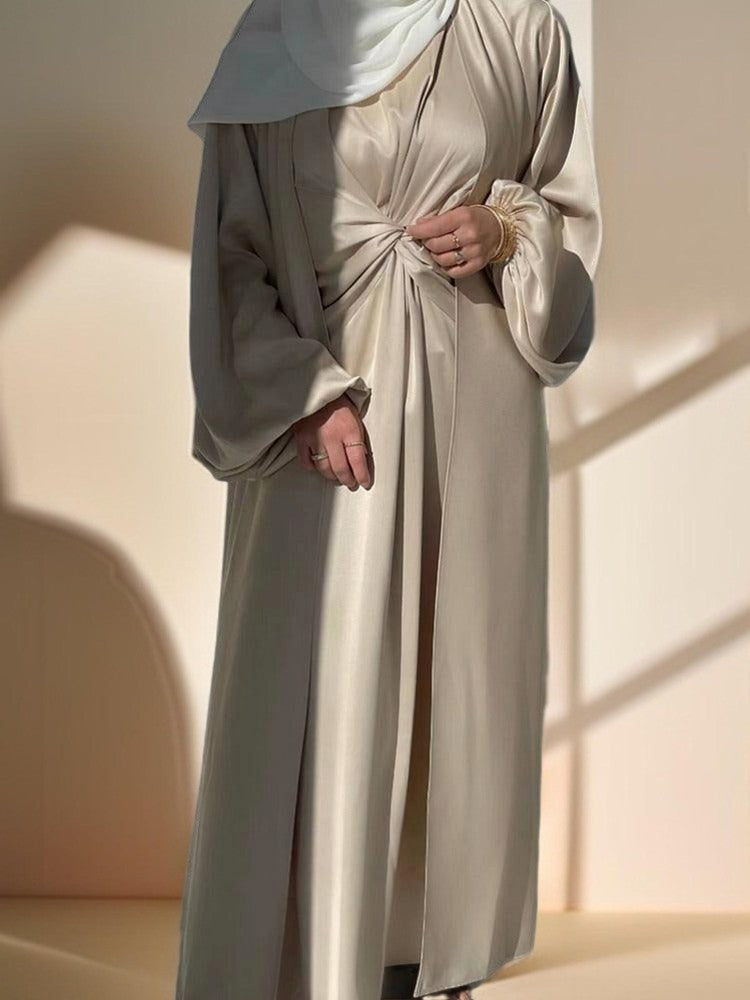 Beige luxury 2 piece abaya dress - Try Modest Limited