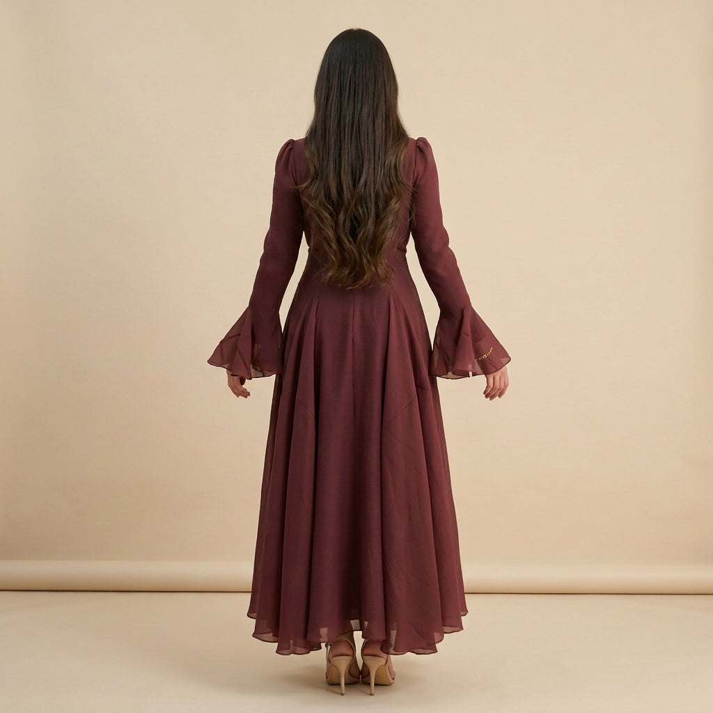Belle Flare-Cuff Button-Detail Maxi Dress