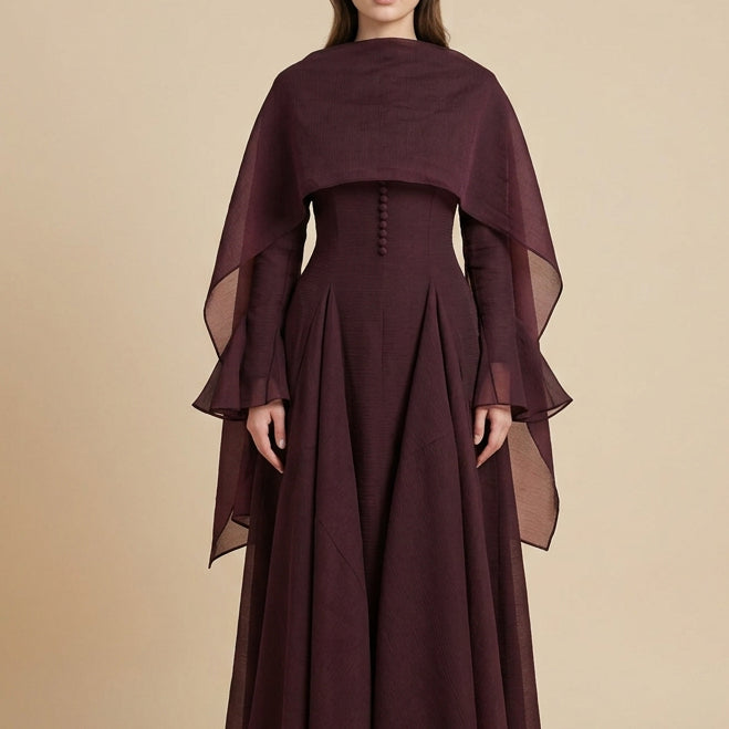 Belle Flare-Cuff Button-Detail Maxi Dress