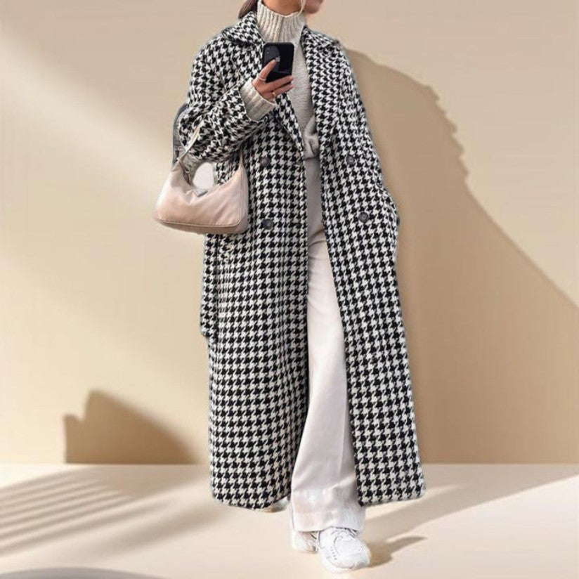 Black and White Houndstooth Long Coat - Try Modest Limited
