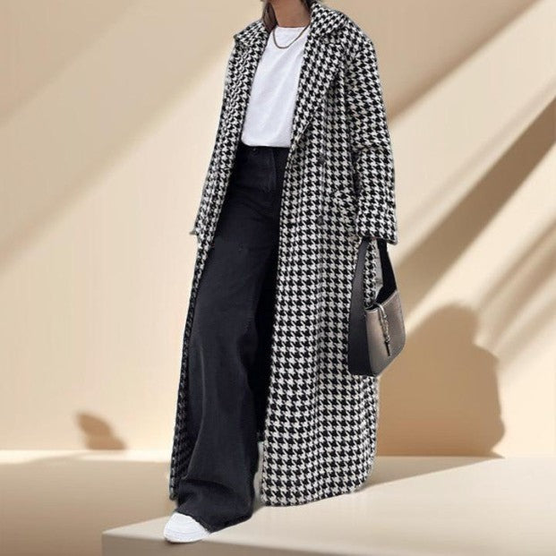 Black and White Houndstooth Long Coat - Try Modest Limited