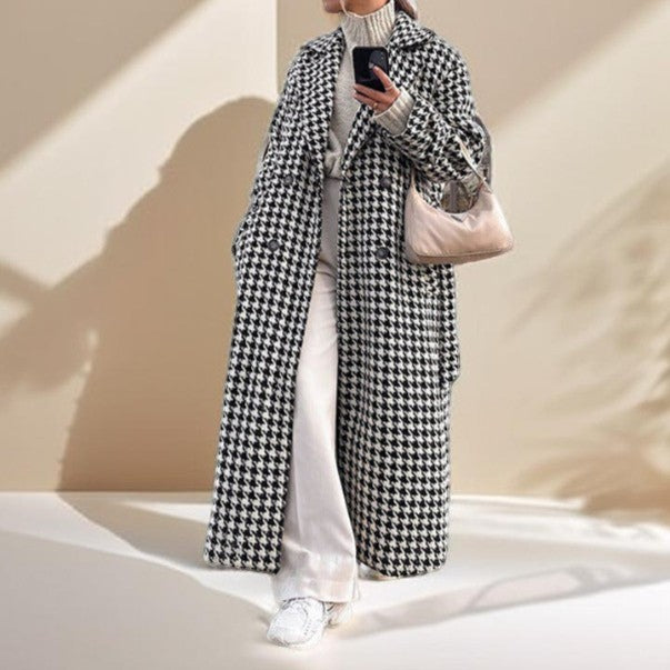 Black and White Houndstooth Long Coat - Try Modest Limited