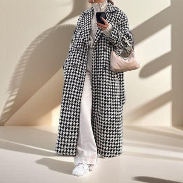 Black and White Houndstooth Long Coat - Try Modest Limited