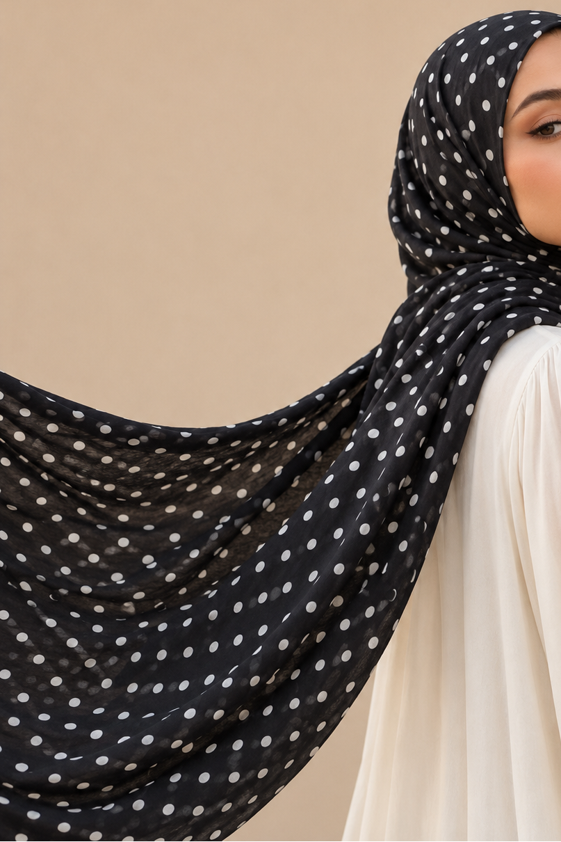 Schwarzer Premium-Modal-Hijab mit Polka-Dots