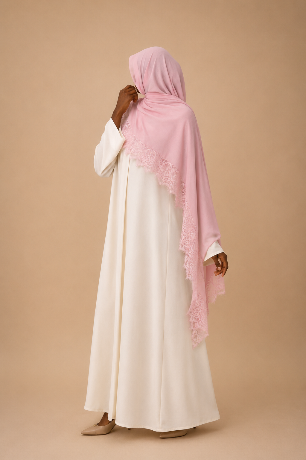 Pembe Petal Modal Dantel Başörtüsü