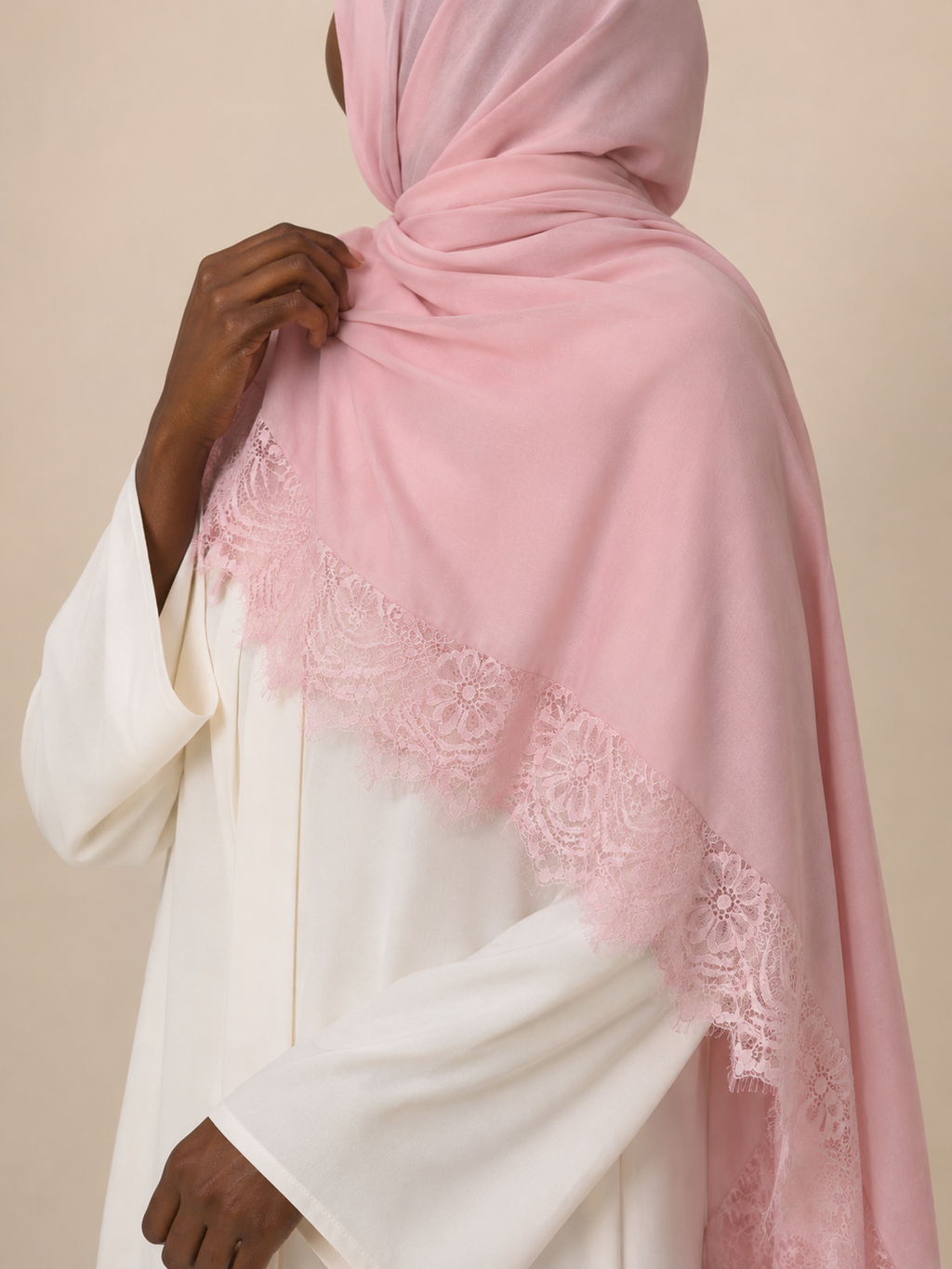 Pembe Petal Modal Dantel Başörtüsü