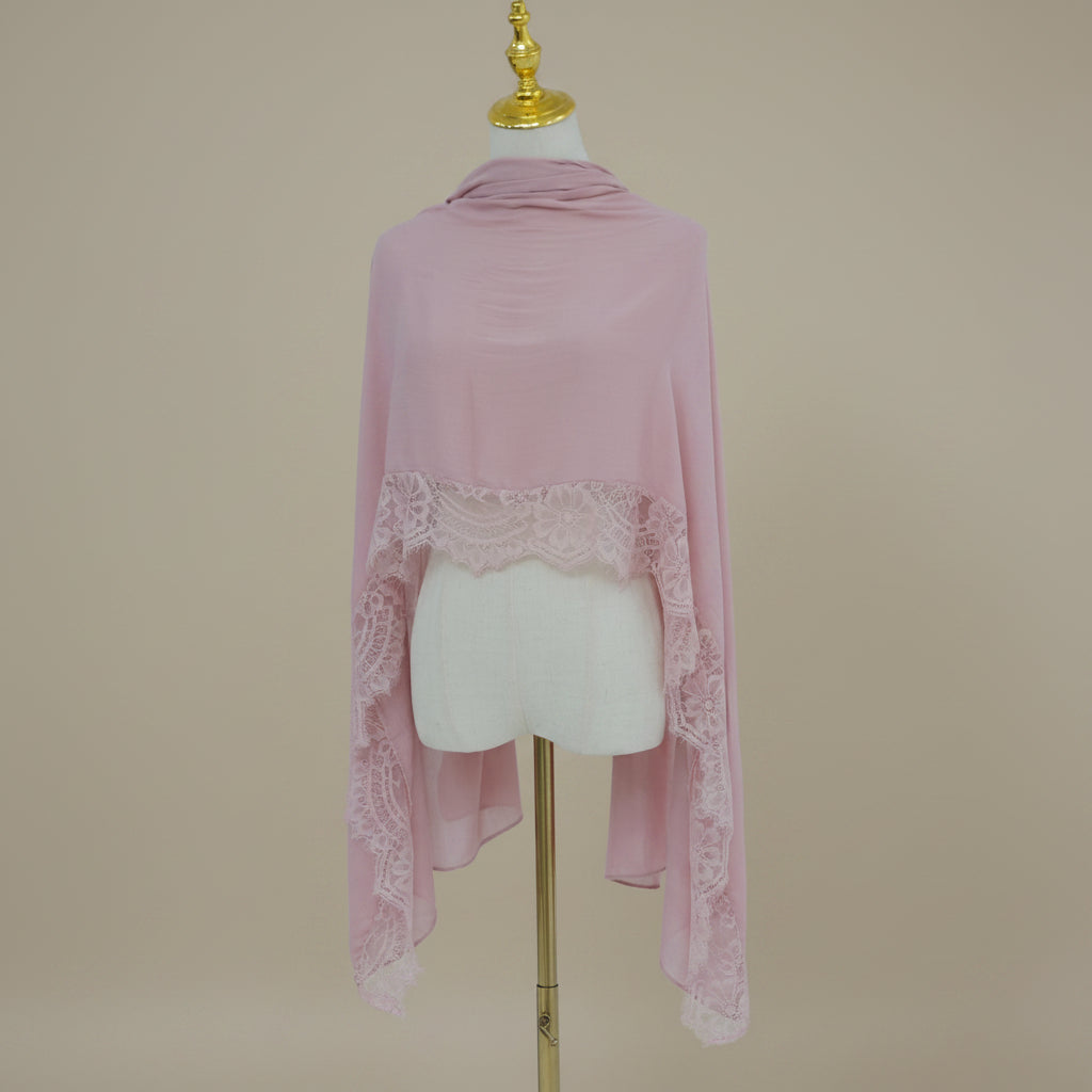 Pembe Petal Modal Dantel Başörtüsü
