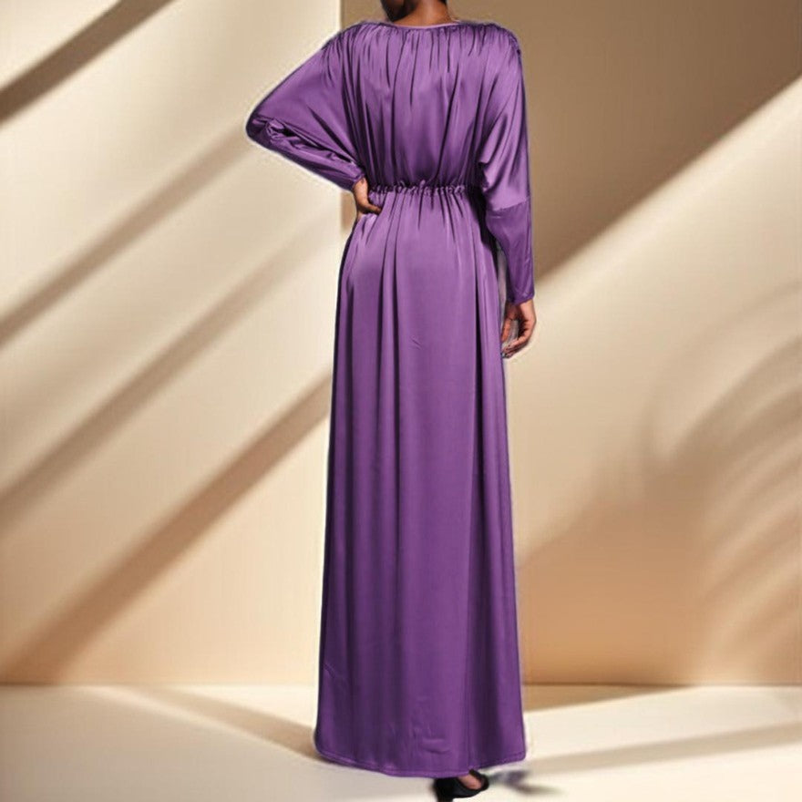 Boat Neck Silky Maxi Dress with Raglan Sleeves - Try Modest Limited