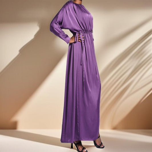 Boat Neck Silky Maxi Dress with Raglan Sleeves - Try Modest Limited 