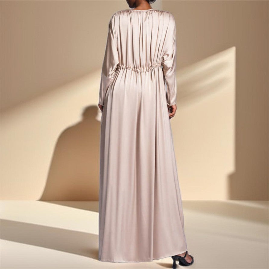 Boat Neck Silky Maxi Dress with Raglan Sleeves - Try Modest Limited