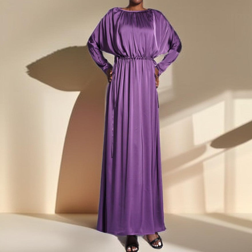 Boat Neck Silky Maxi Dress with Raglan Sleeves - Try Modest Limited