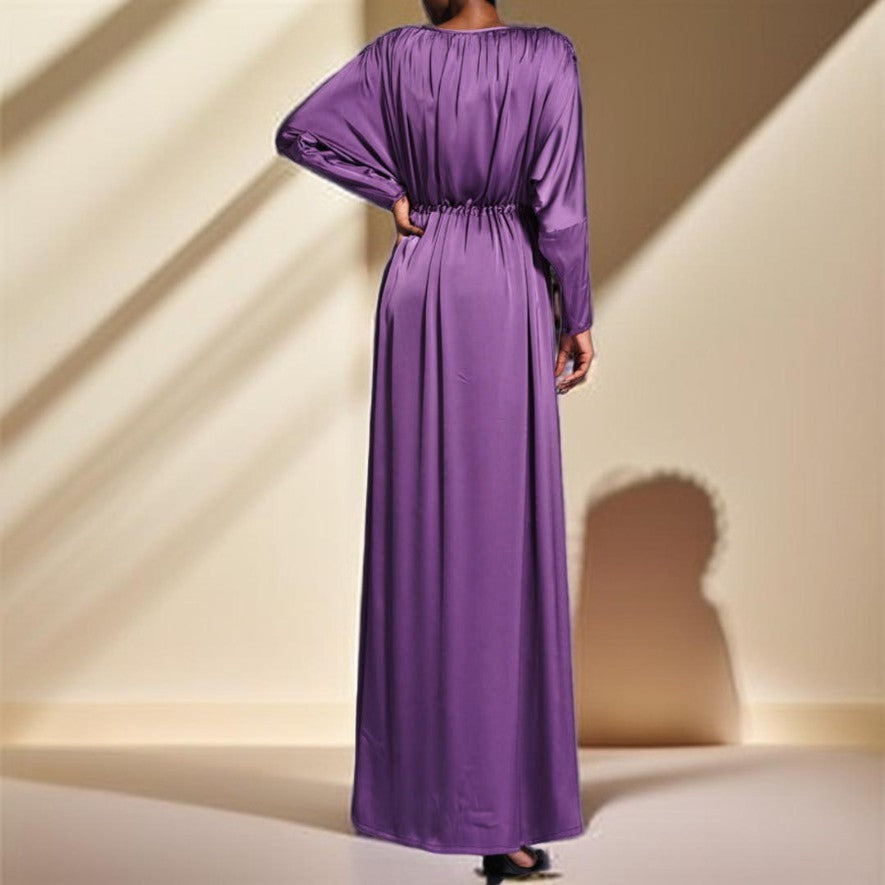Boat Neck Silky Maxi Dress with Raglan Sleeves - Try Modest Limited