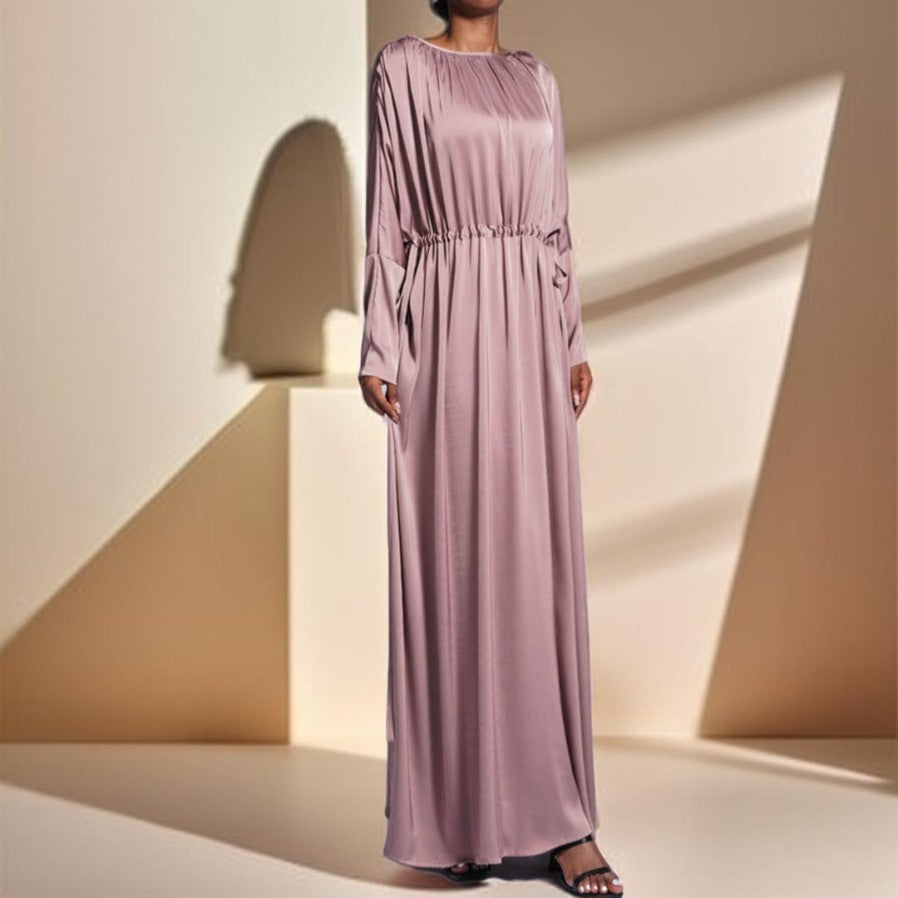 Boat Neck Silky Maxi Dress with Raglan Sleeves - Try Modest Limited