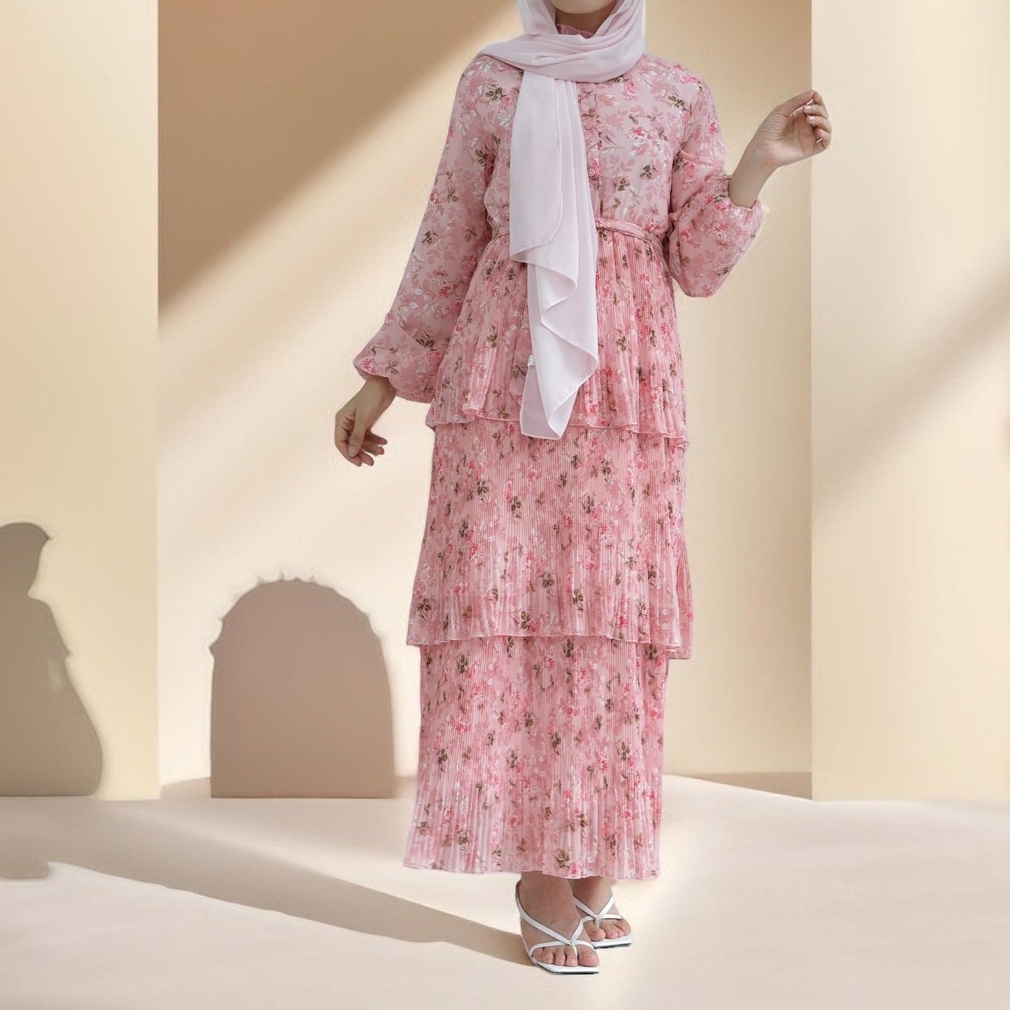 Breezy Blooms Pink Chiffon Dress Try Modest Limited