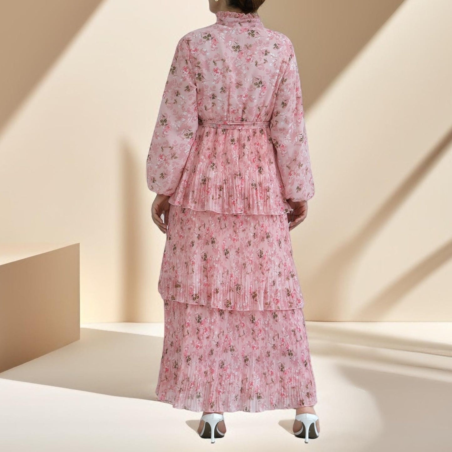 Ethereal bloom 3 katmanlı ciffon maxi elbise