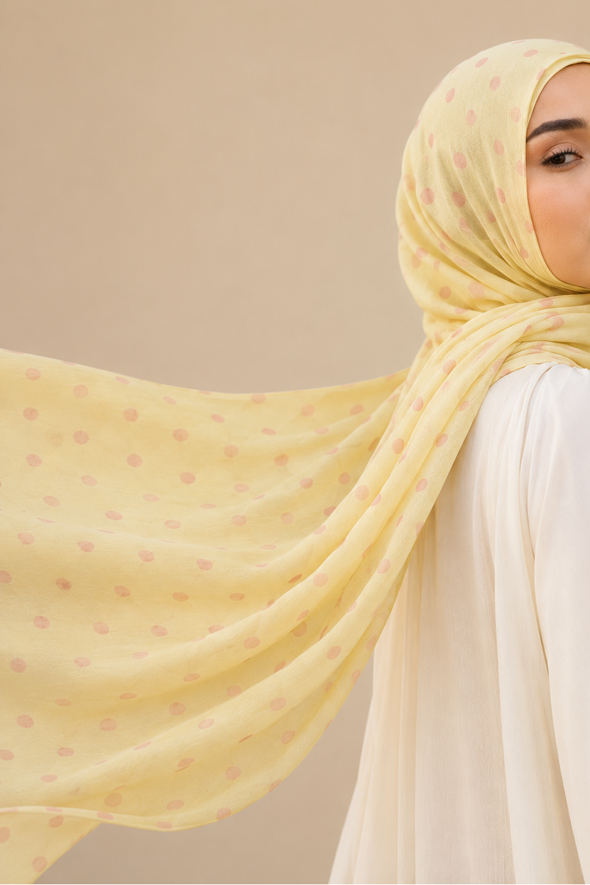 Butter Yellow Polka Dot Premium Modal Hijab