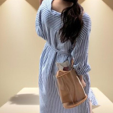 Buy Best Office lady Striped long shirt dress - Try Modest Limited