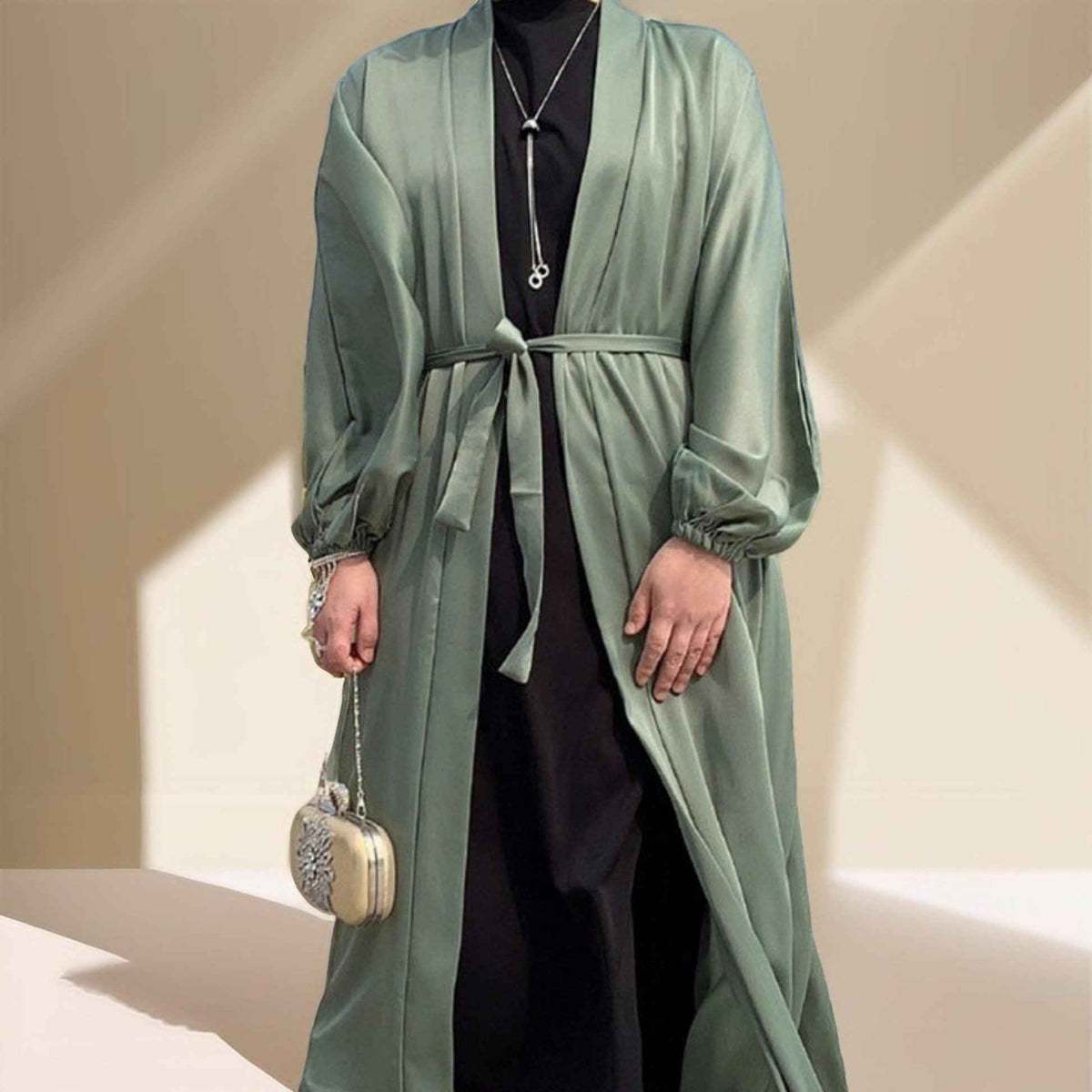 Casual Elegant Women's Belt Style Silky Kimono-Muslim abaya - Try Modest Limited