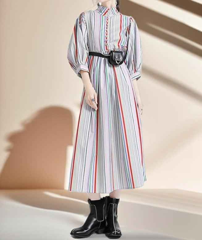 Casual Multicolor Striped Women's dress - Try Modest Limited