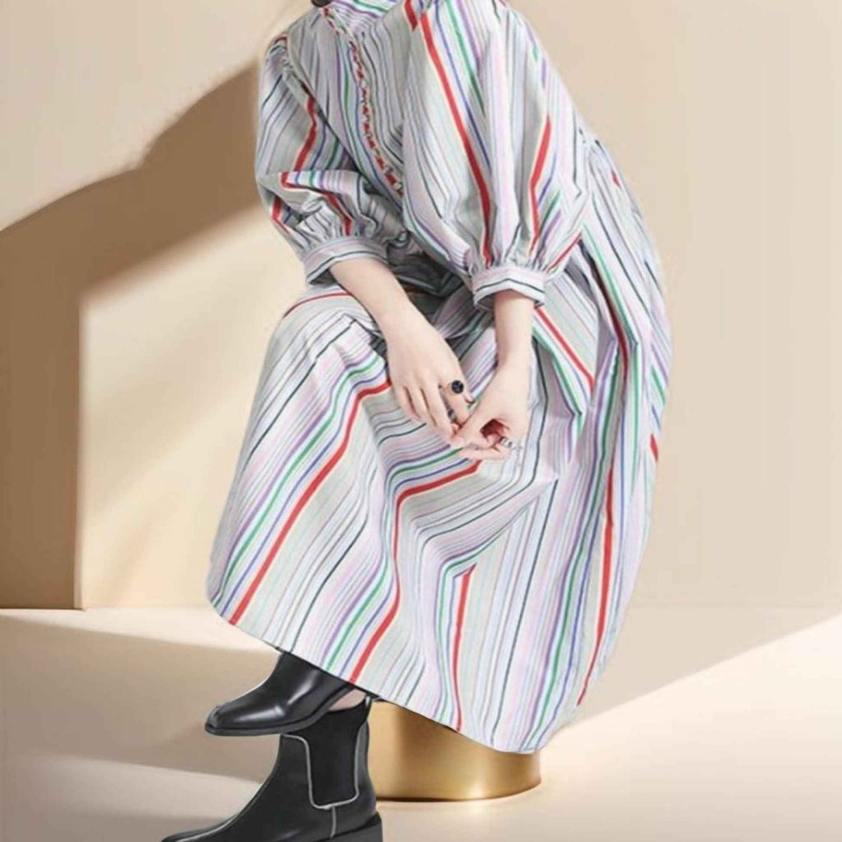 Casual Multicolor Striped Women's dress - Try Modest Limited