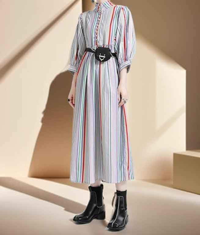 Casual Multicolor Striped Women's dress - Try Modest Limited