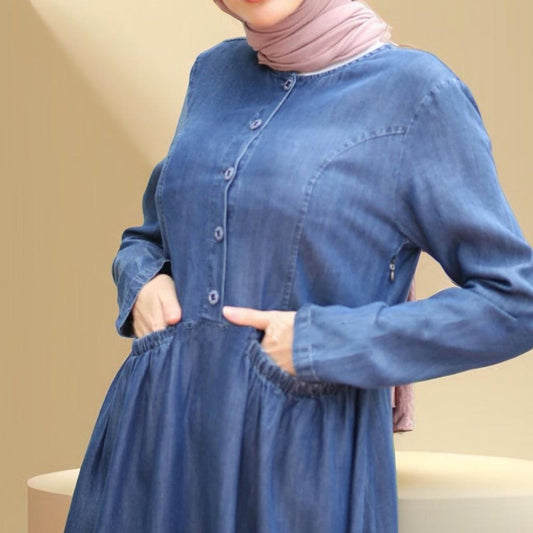 Casual Women's Turkish Style denim abaya dress - Try Modest Limited 