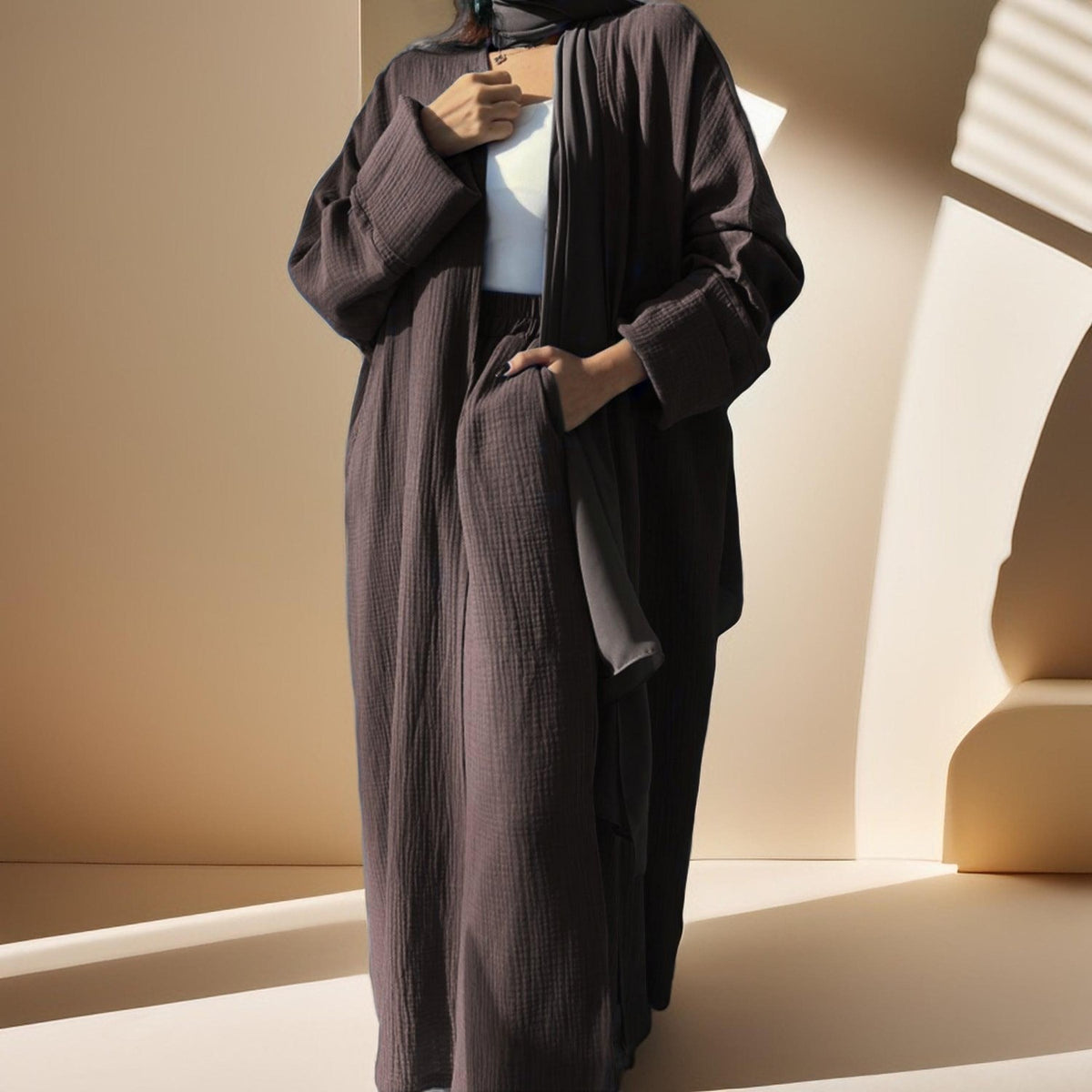 Casual cardigan abaya and Pants Set - Try Modest Limited
