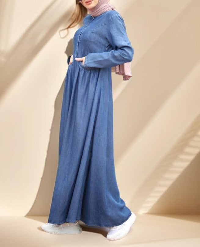 Casual Women's Turkish Style denim abaya dress - Try Modest Limited 