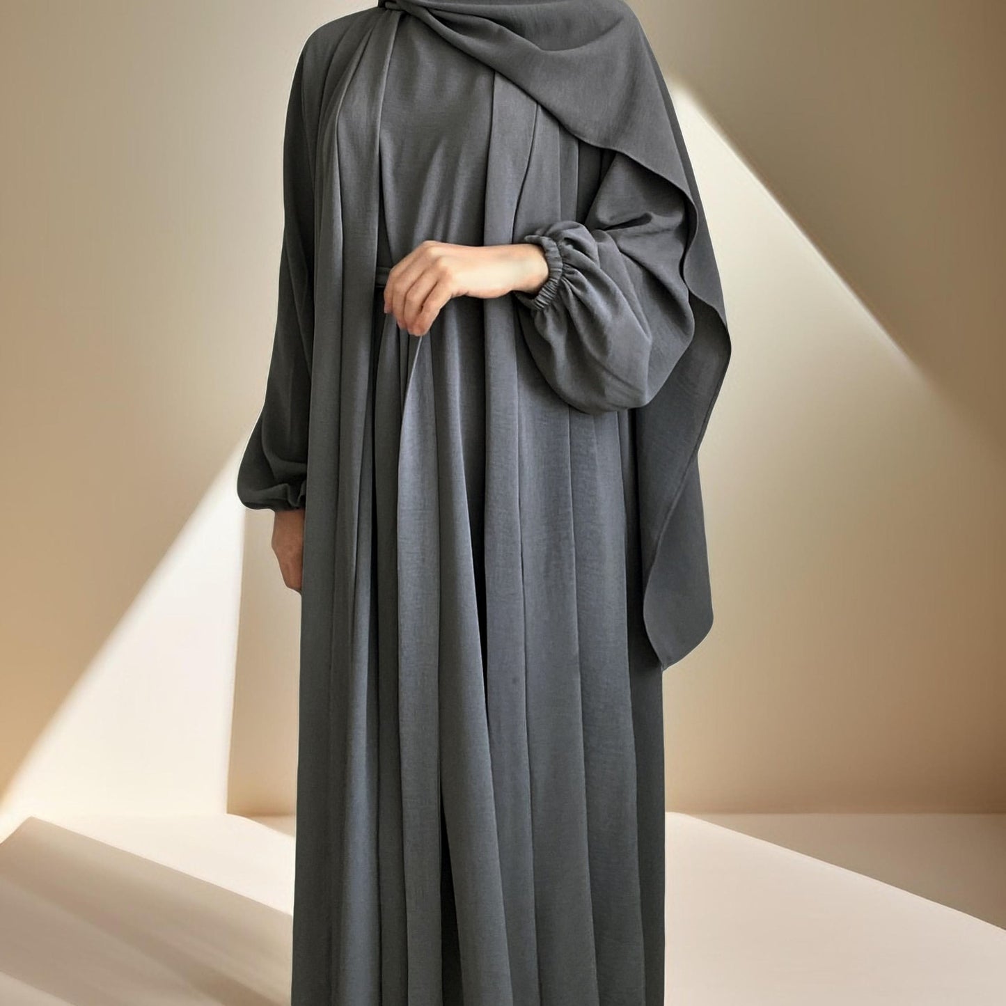 Classic Solid Color Abaya with Hijab Set (3pcs) - Try Modest Limited 