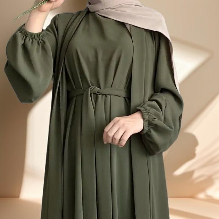 Classic Solid Color Abaya with Hijab Set (3pcs) - Try Modest Limited 