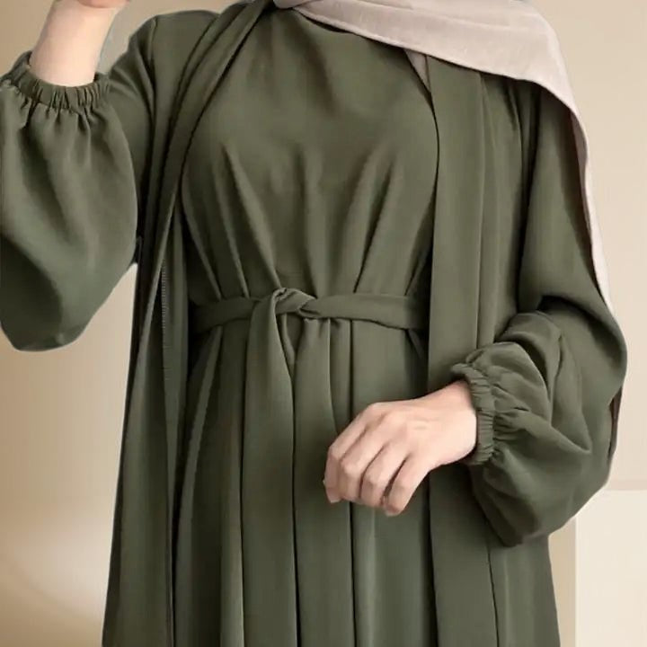 Classic Solid Color Abaya with Hijab Set (3pcs) - Try Modest Limited