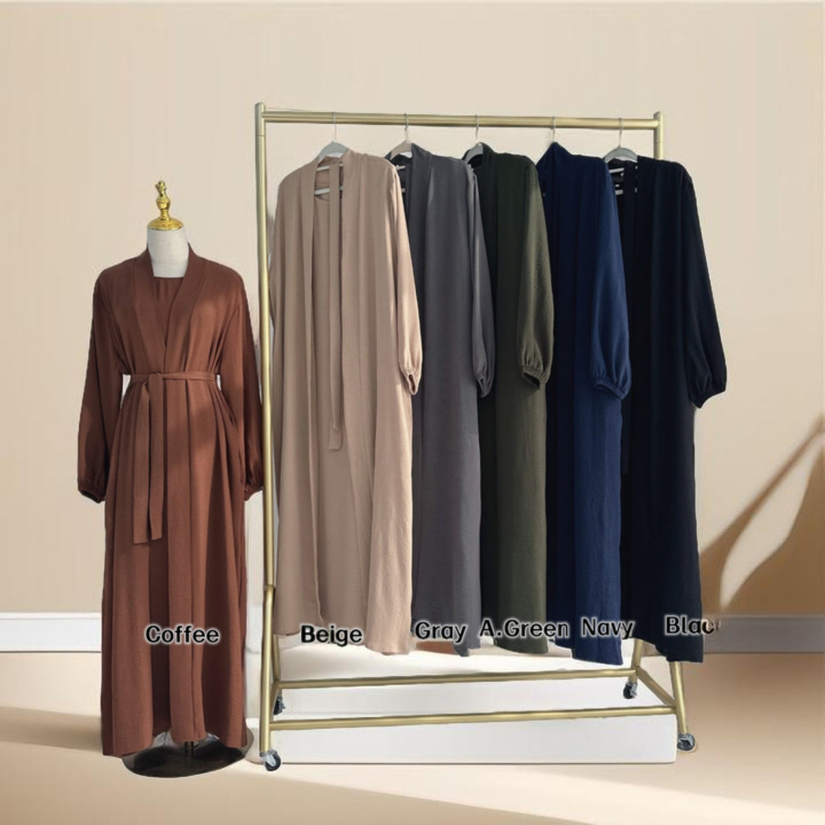 Classic Solid Color Abaya with Hijab Set (3pcs) - Try Modest Limited
