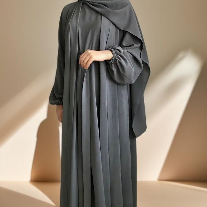 Classic Solid Color Abaya with Hijab Set (3pcs) - Try Modest Limited