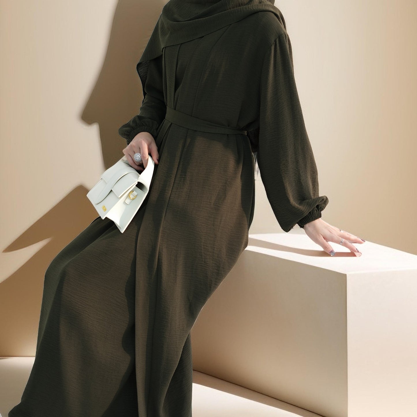 Classic Solid Color Abaya with Hijab Set (3pcs) - Try Modest Limited 