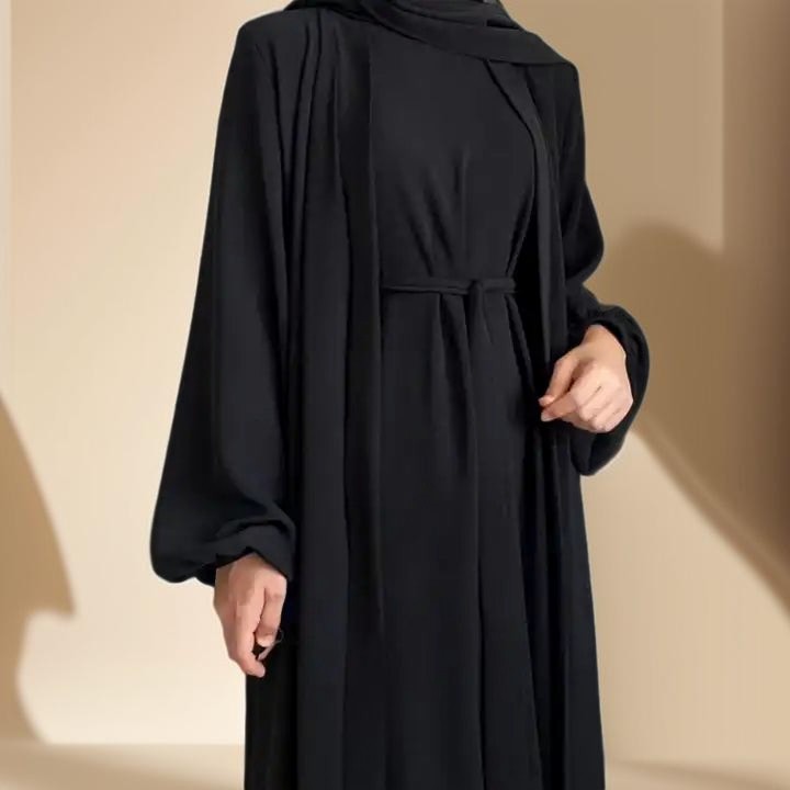 Classic Solid Color Abaya with Hijab Set (3pcs) - Try Modest Limited 