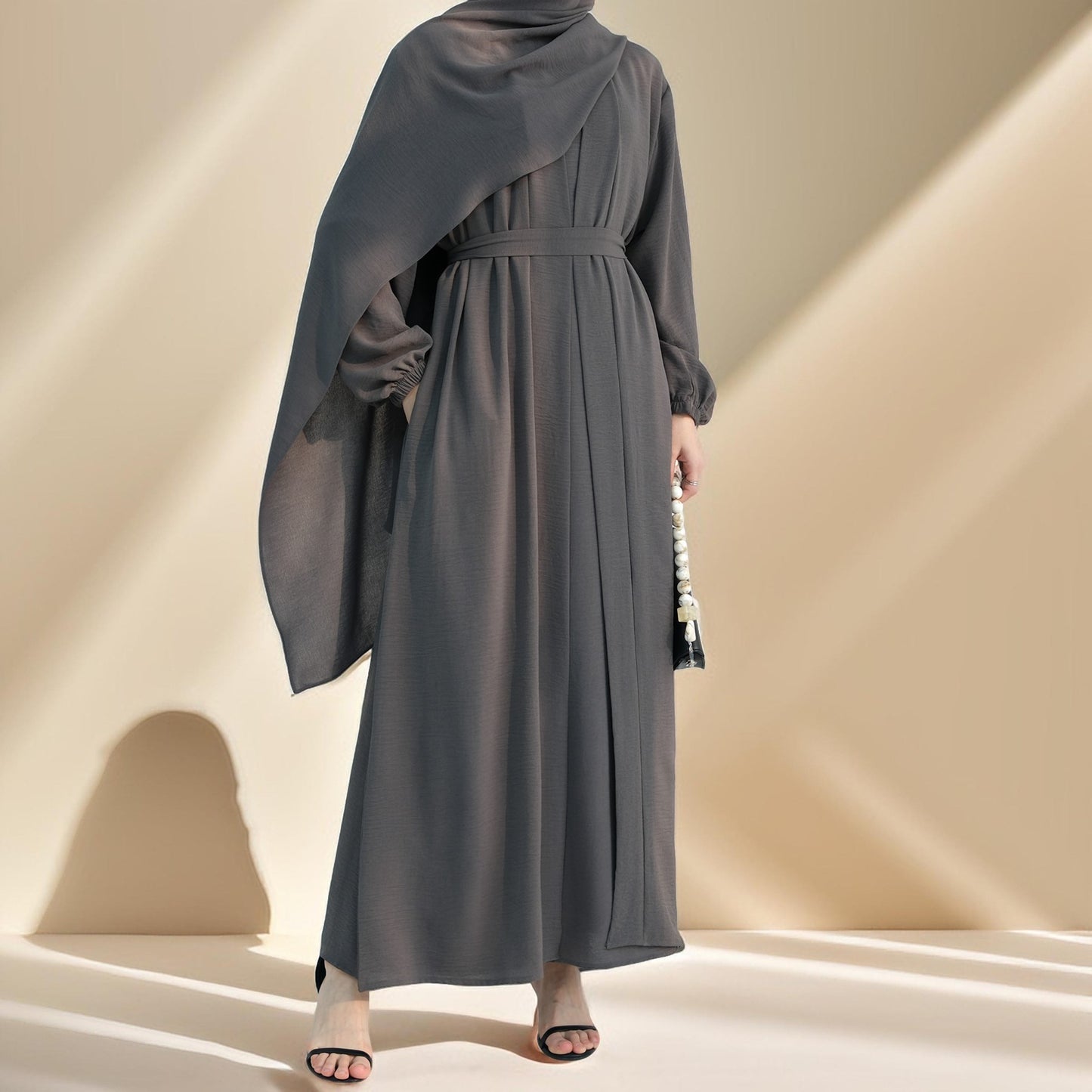 Classic Solid Color Abaya with Hijab Set (3pcs) - Try Modest Limited 