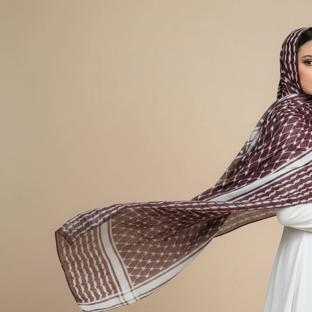 Classic Maroon Keffiyeh Modal Printed Hijab