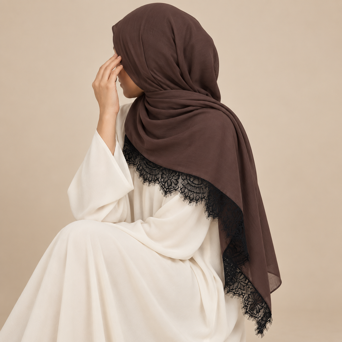 Schwarzer Schleier aus Modal-Spitze Hijab