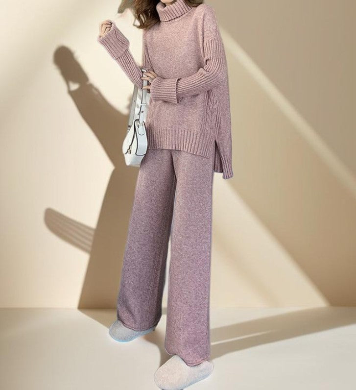 Comfy and Stylish Turtleneck and Wide-Leg Pants Set - Try Modest Limited