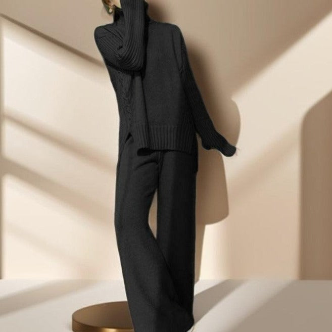 Comfy and Stylish Turtleneck and Wide-Leg Pants Set - Try Modest Limited